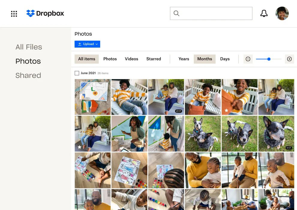 Dropbox foto-interface.