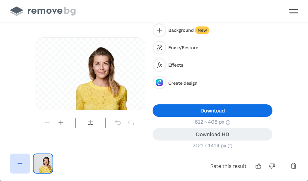 Achtergrond verwijderen met remove bg website