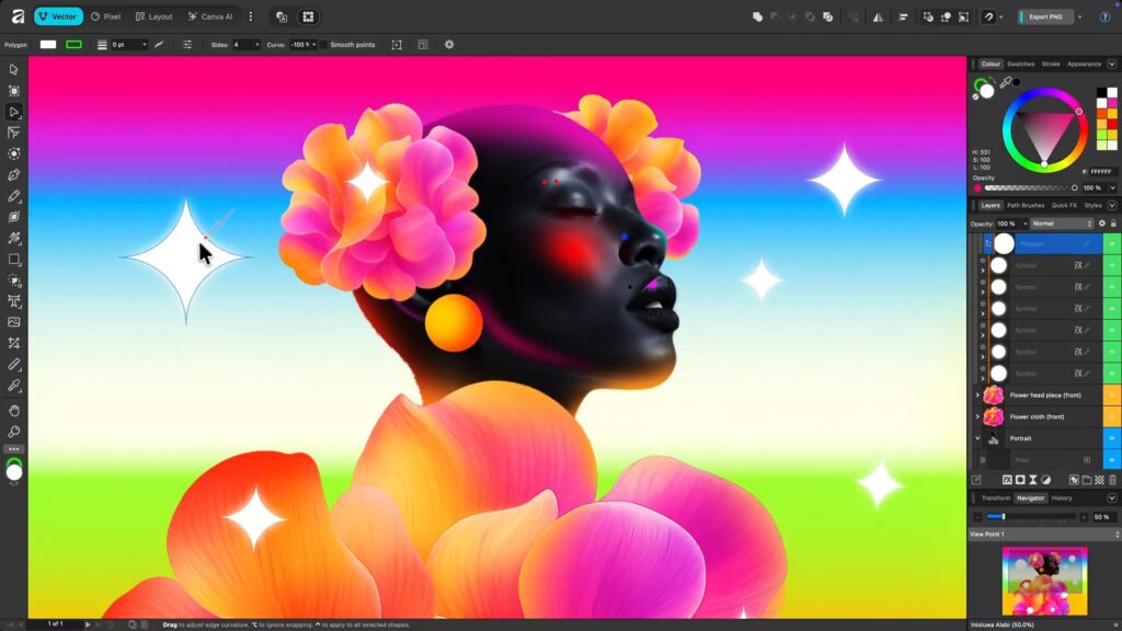 Affinity vector layout in de gratis app