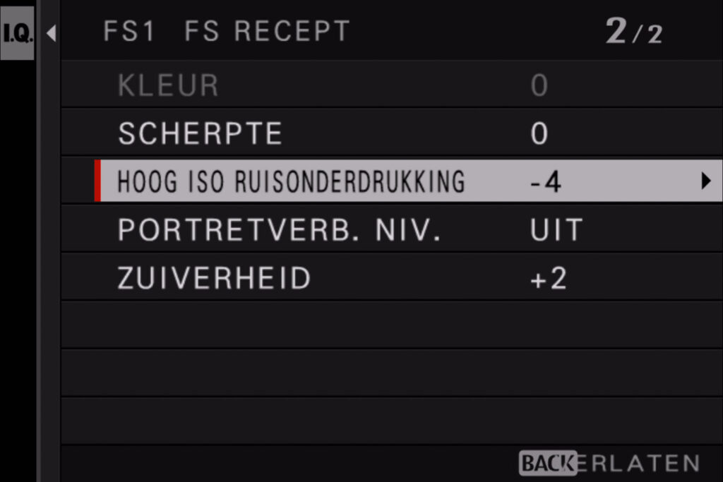 filmsimulatiescherm menu 2