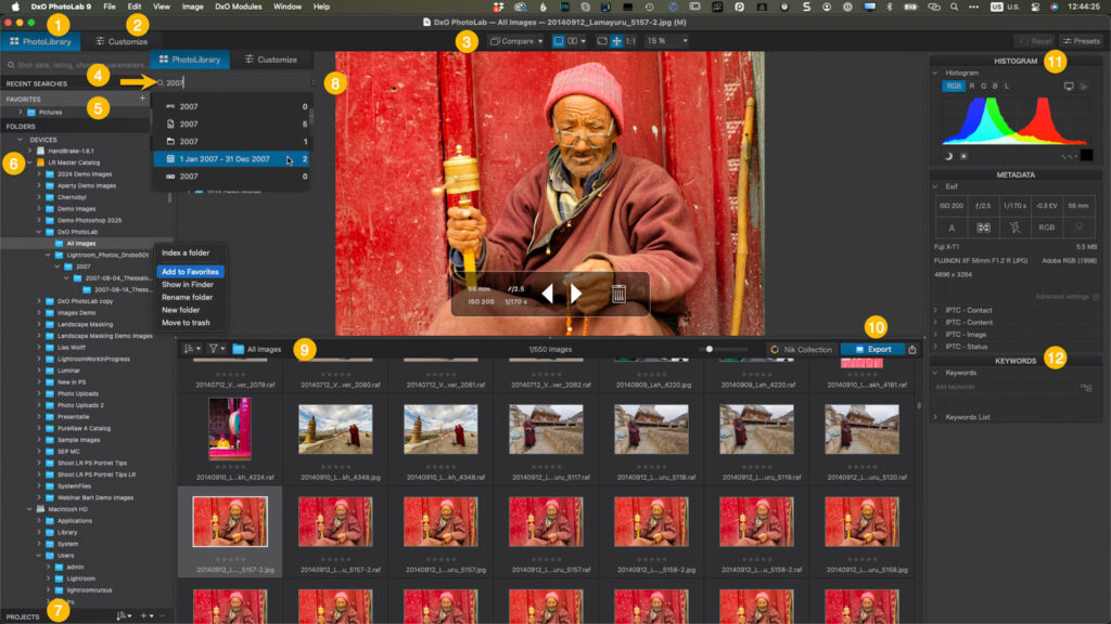 interface van DxO PhotoLab 9 Photo Library