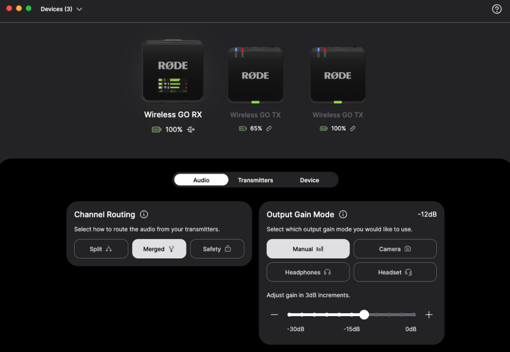 Rode Central app interface