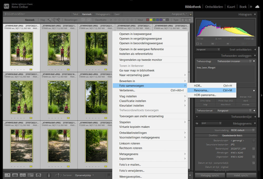 Brenizer panorama stitchen Lightroom Classic panoramafunctie voorvertoning
