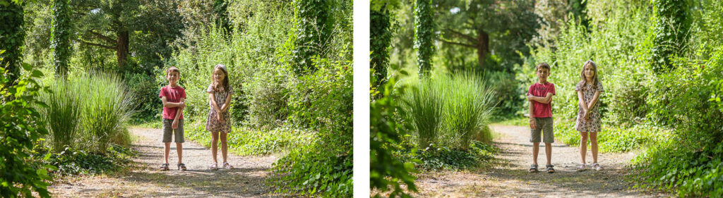 Vergelijking groothoek referentiefoto en Brenizer panorama bokeh scherptediepte