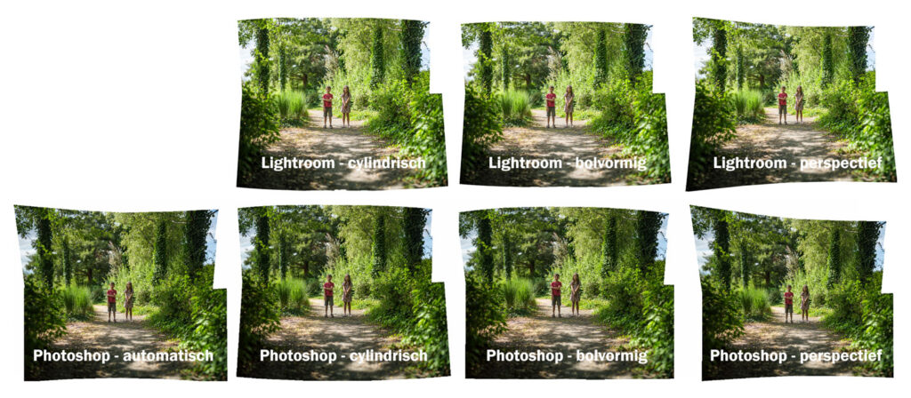 Vergelijking panoramaprojecties cilindrisch bolvormig perspectief Lightroom Photoshop