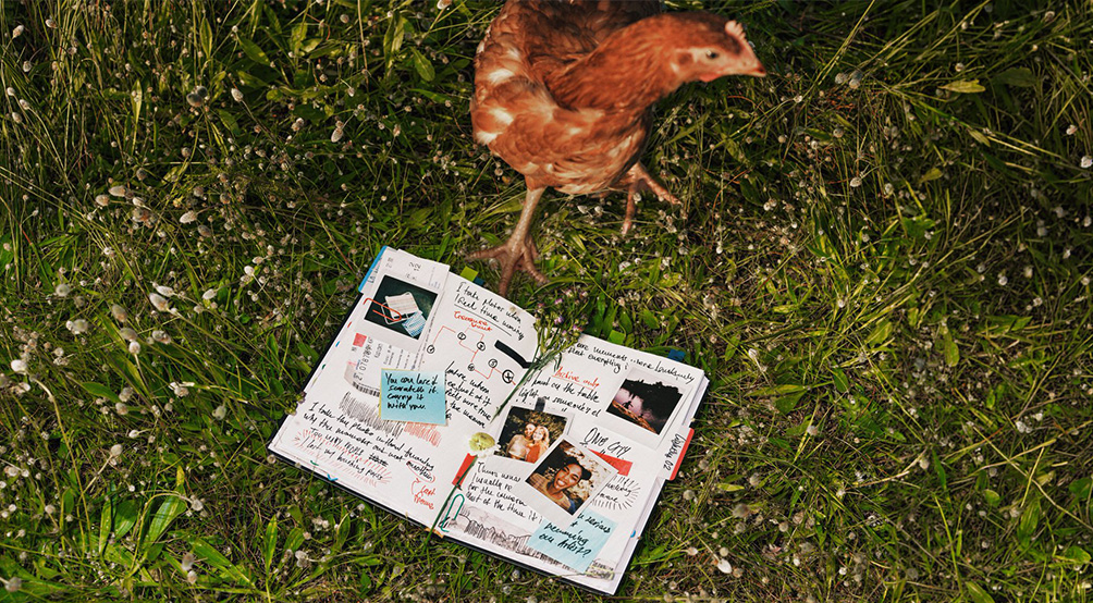 fotoprints in boek met kip