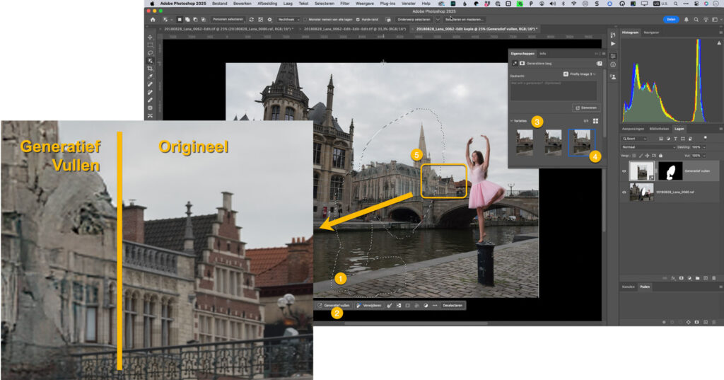 Softbox verwijderen met generatieve AI in Photoshop bij een flitsfoto op locatie