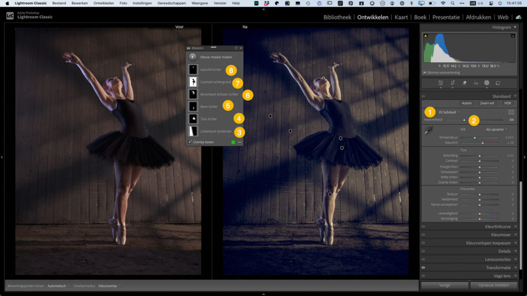 Lokale aanpassingen met object- en onderwerpselecties in Lightroom bij een flitsportret op locatie
