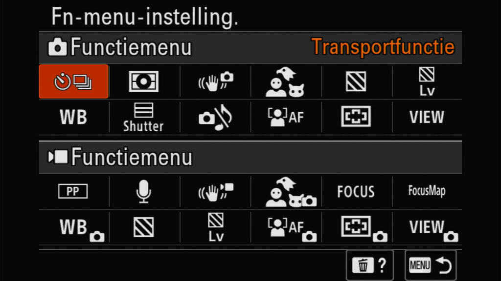 Sony A7R VI Fn-menu personaliseren en instellen