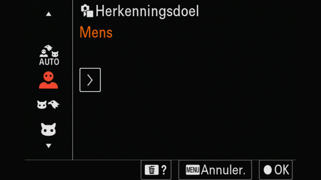 Sony A7R VI onderwerpherkenning mens instellen