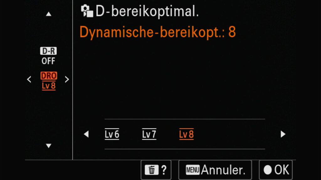 Sony A7R VI DRO dynamisch bereik optimaliseren Lv8