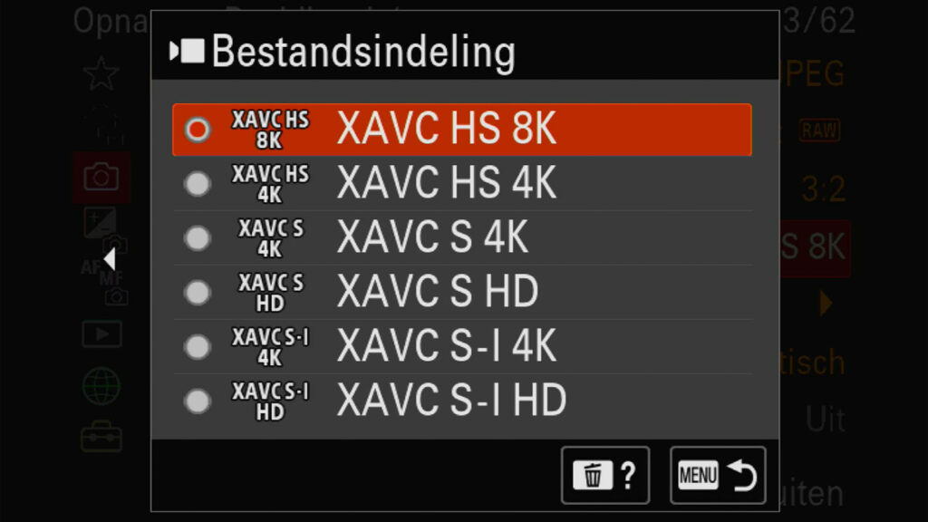 8K video bestandsindeling XAVC HS