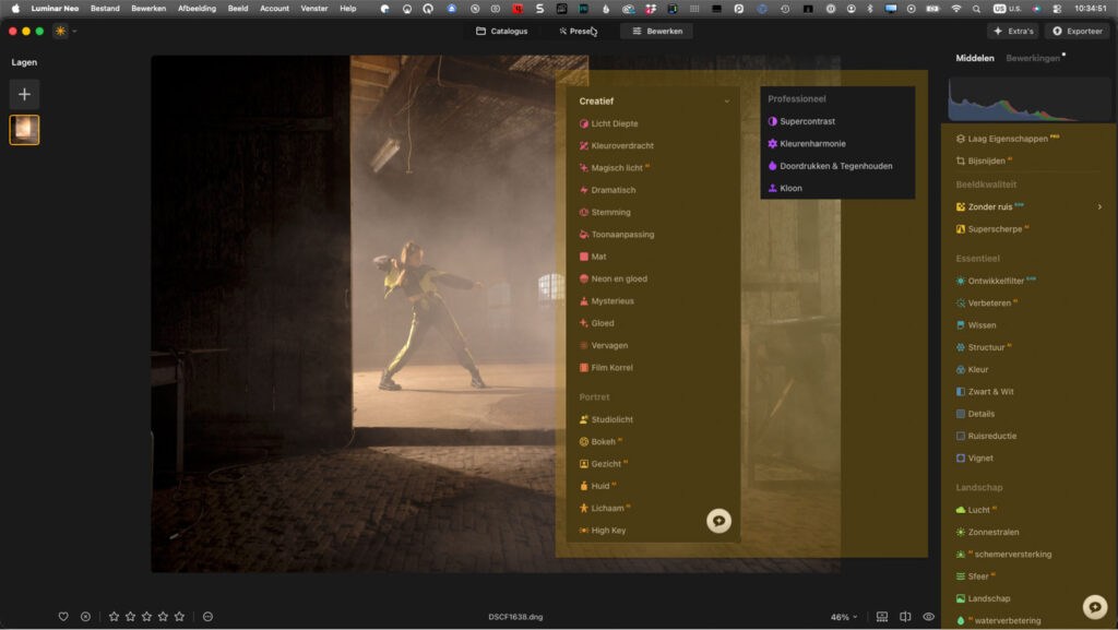 Overzicht van alle bewerkingstools in Luminar Neo, van Ontwikkelfilter Raw tot AI-tools
